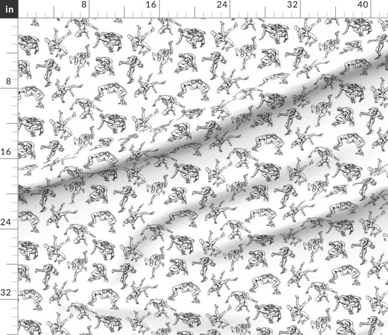 Wrestling Sports Modern Sketch Black White Team Fighting School Sport Competition Custom Printed Fabric by Spoonflower Various Fabrics by the Yard or Fat Quarter